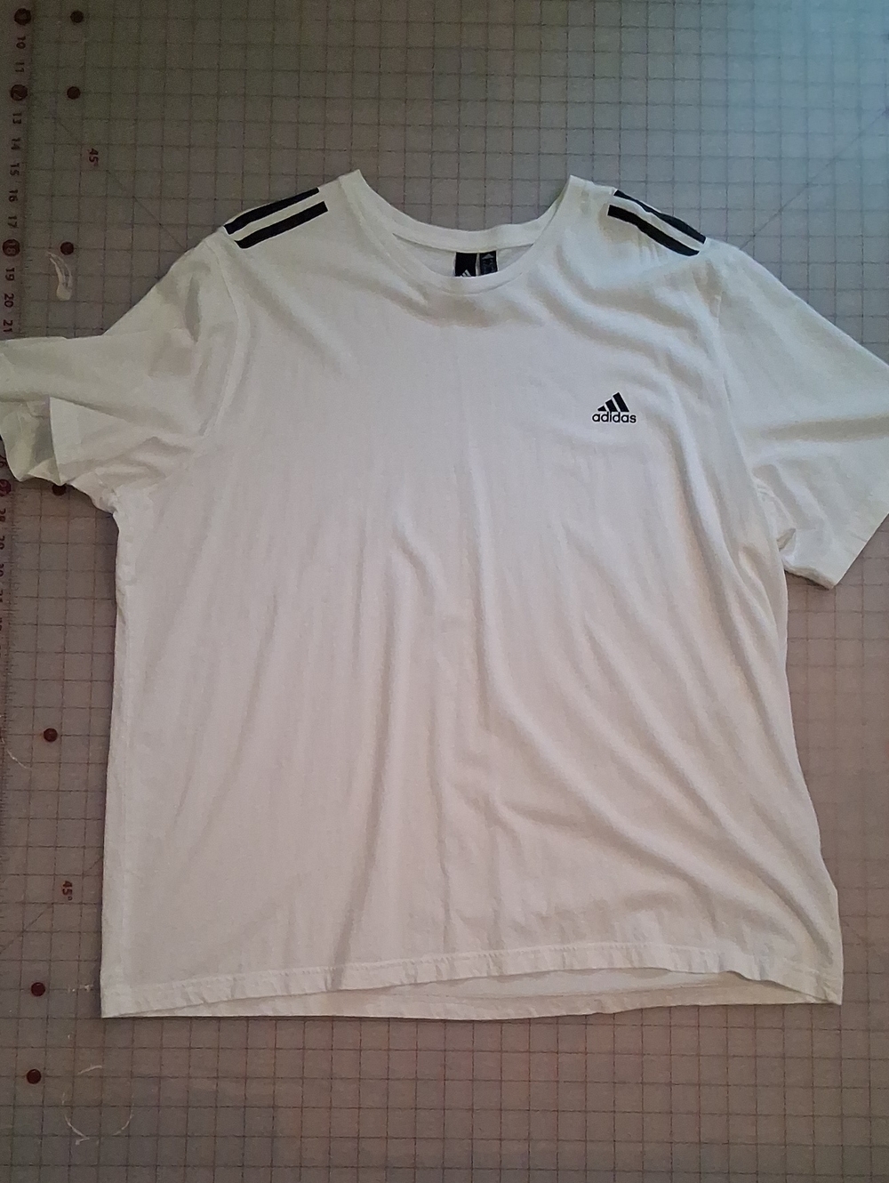 adidas White Short-Sleeve Tee with Black Shoulder Stripes 2XL